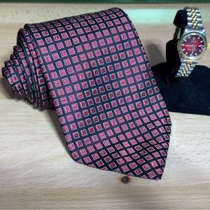 Robert Talbott Nordstrom Red Magenta and Black Geometric Tie